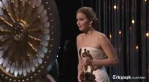 Jennifer Lawrence falls over at Oscars 2013