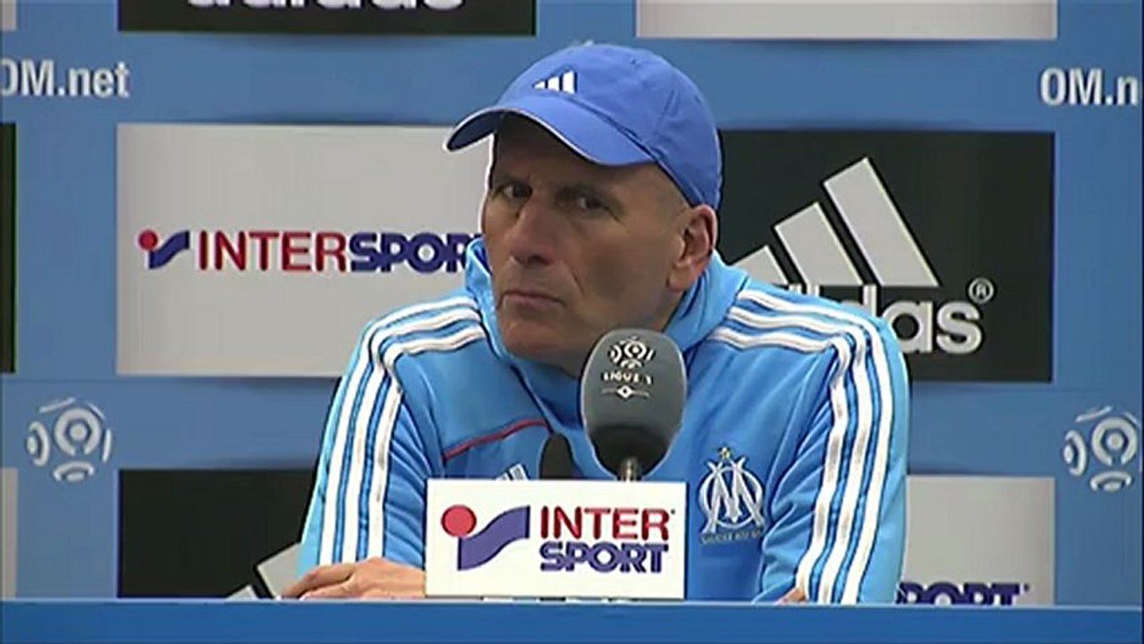 Conférence de presse Olympique de Marseille - ESTAC Troyes : Elie BAUP (OM) - Jean-Marc FURLAN (ESTAC) - saison 2012/2013