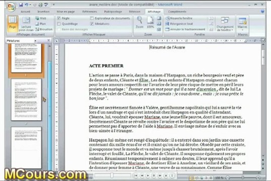 Tutoriel WORD 2007: Cours N°7 Comment Utiliser les Miniatures