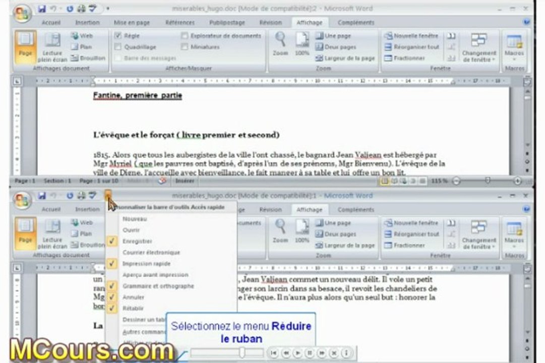 Tutoriel WORD 2007: Cours N°8 Fractionner une fenetre