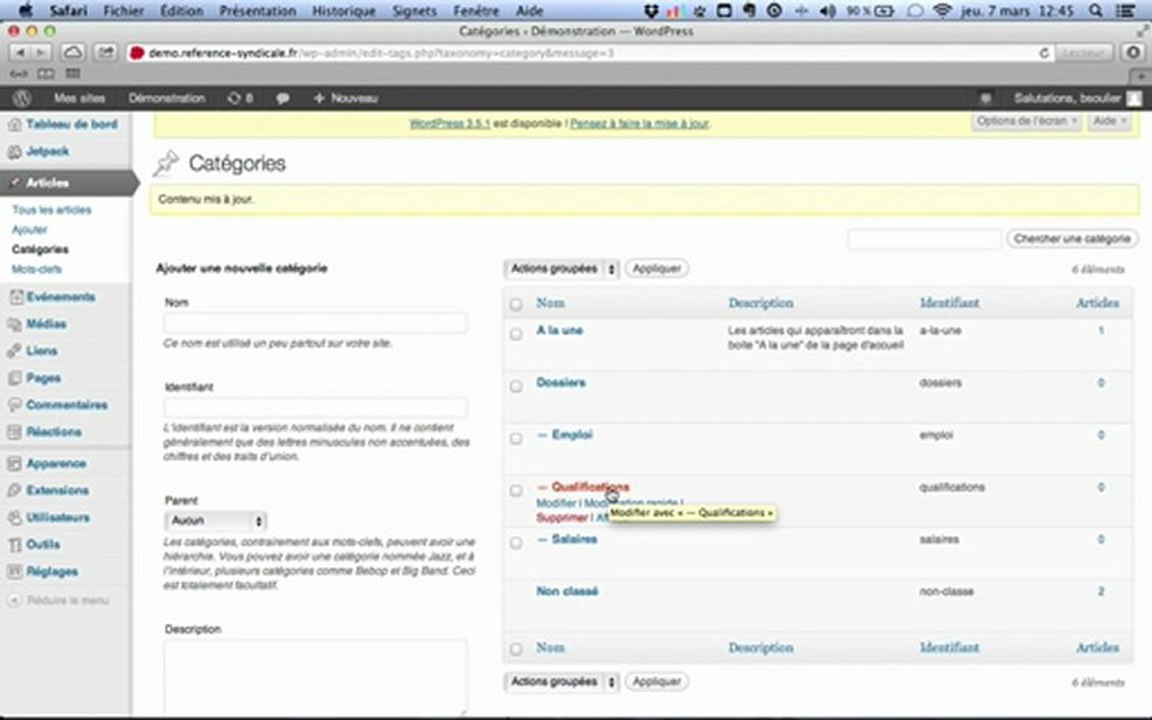 2ter - Gerer mes categories