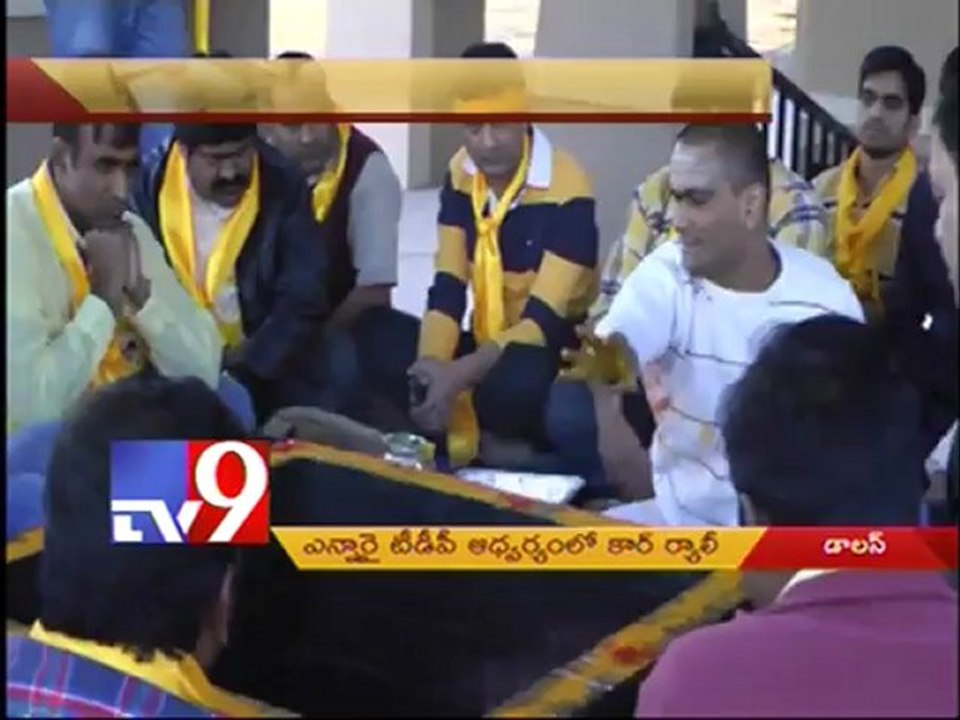 NRIs takeout car rally in support of Chandrababu's padayatra in Dallas - USA