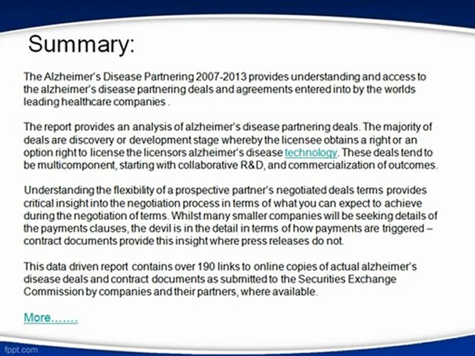 Aarkstore.com - Alzheimer's Disease Partnering 2007-2013