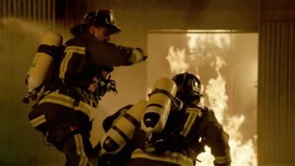 Hunky fireman saves helpless brunette from flames