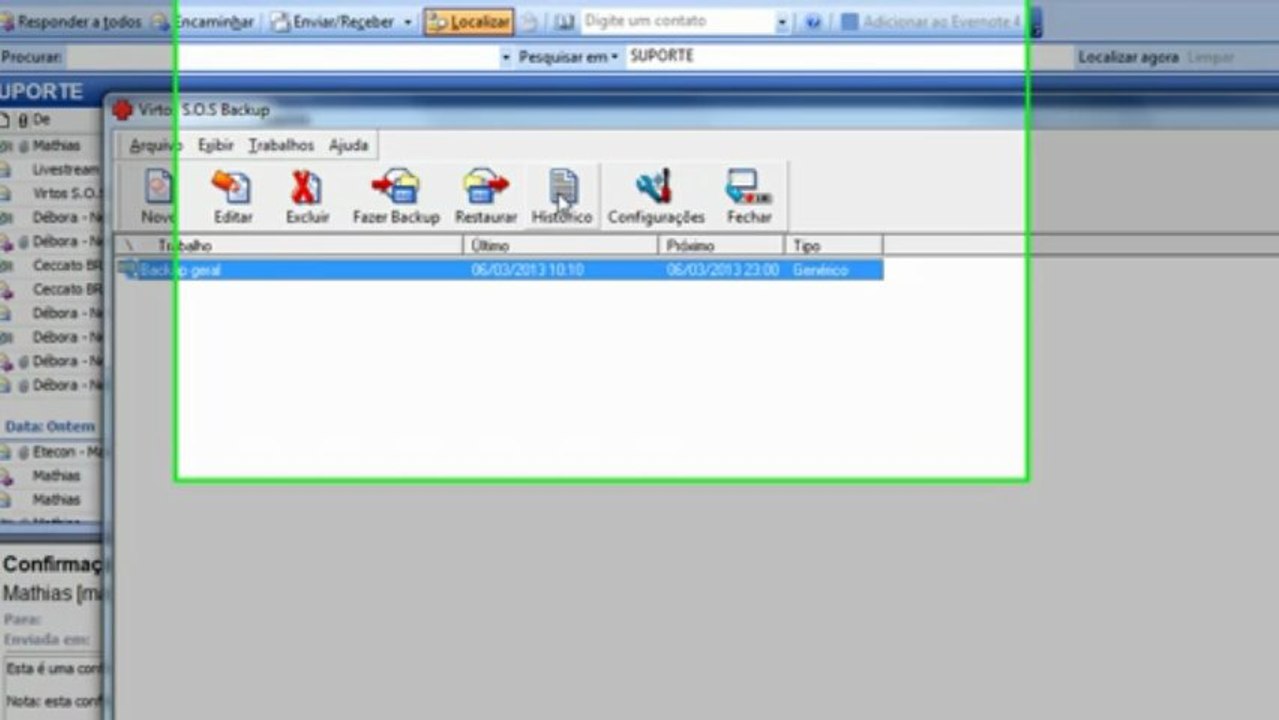 Envio dos histórico por e-mail