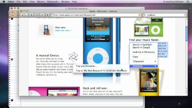 Clipping Selections into Your Notes in Circus Ponies NoteBook