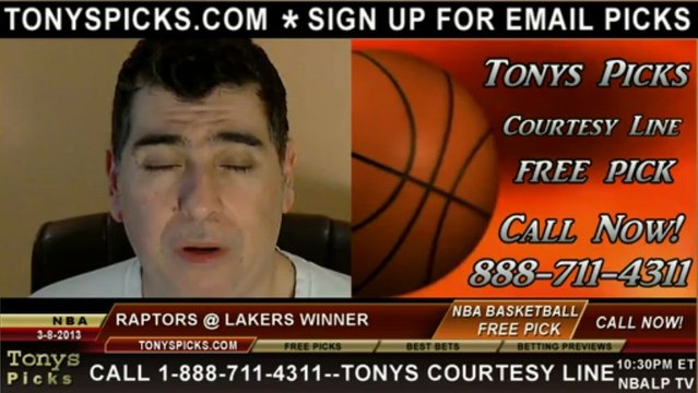 LA Lakers versus Toronto Raptors Pick Prediction NBA Pro Basketball Odds Preview 3-8-2013