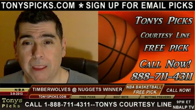 Denver Nuggets versus Minnesota Timberwolves Pick Prediction NBA Pro Basketball Odds Preview 3-9-2013