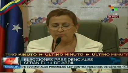 Elecciones presidenciales serán el 14 de abril: CNE
