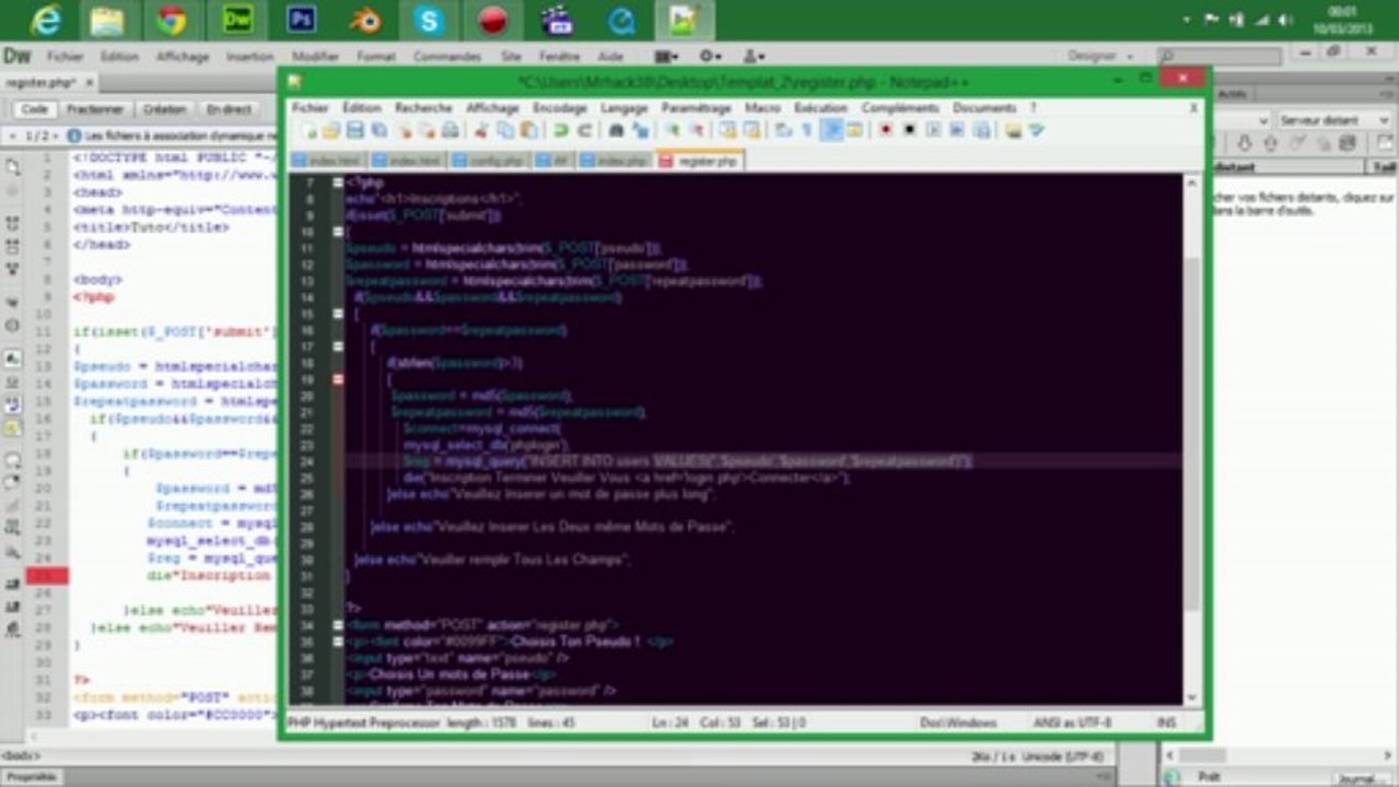 [Tutoriels] DreamWeaver Codée un systemede connexions inscriptions en PhP MysQl Partie2