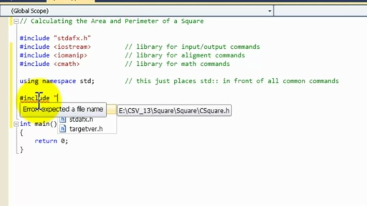 How to Find the Area and Perimeter of a Square using C++ Object ...