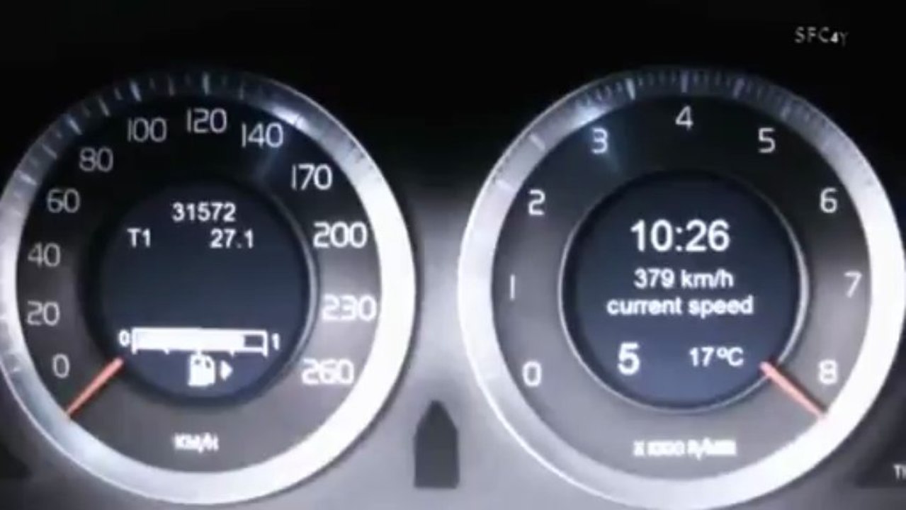 Compteur d'une Volvo S60 à 383 km/h