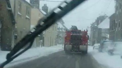 Coutances sous la neige,  embarqué en voiture