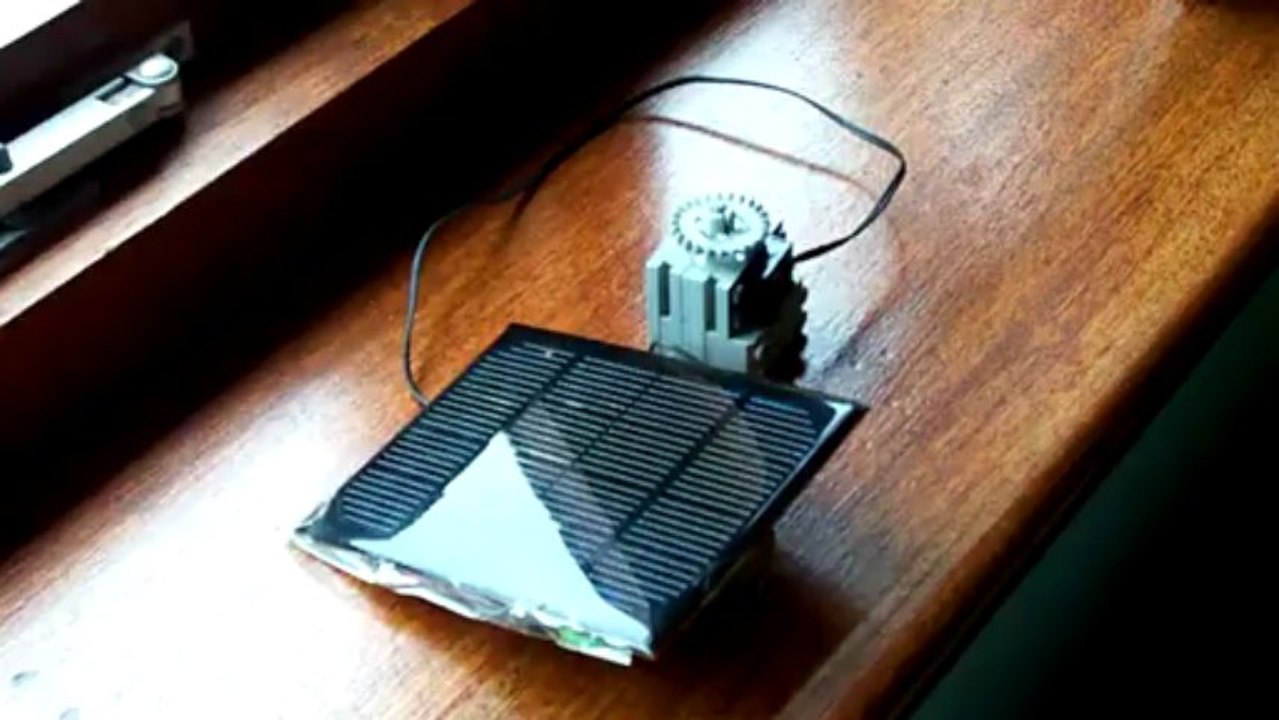 The lego motor is powered by small solar panels