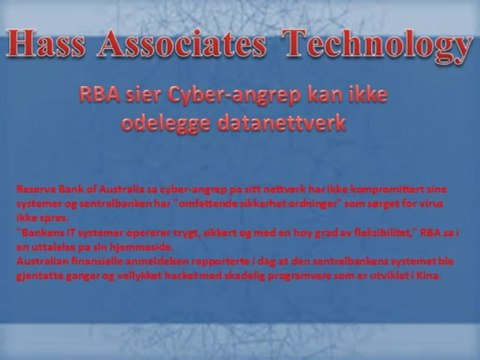 Hass og Associates: RBA sier Cyber-angrep kan ikke odelegge datanettverk