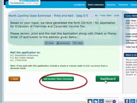 Creating a E file State tax Extension after your Federal Extension.