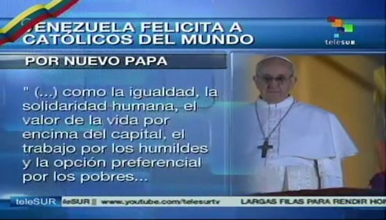 Gobierno de Venezuela saluda elección del Papa Francisco