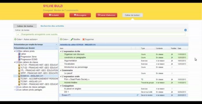 Vidéo d'aide à l'utilisation du cahier de textes numérique pour les enseignants