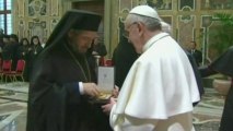 Pope Francis greets religious leaders from around the world