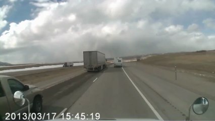 The wind overturned truck on the road