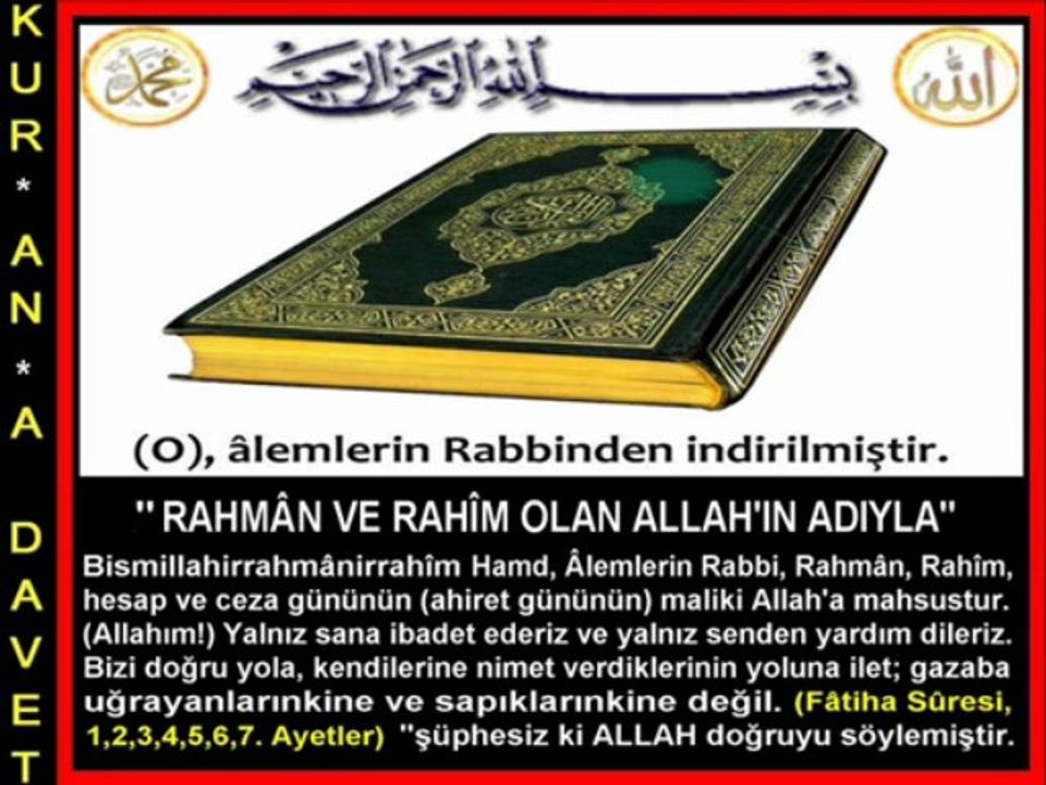 Kur'an-a Davet Fatiha suresi türkçe meali