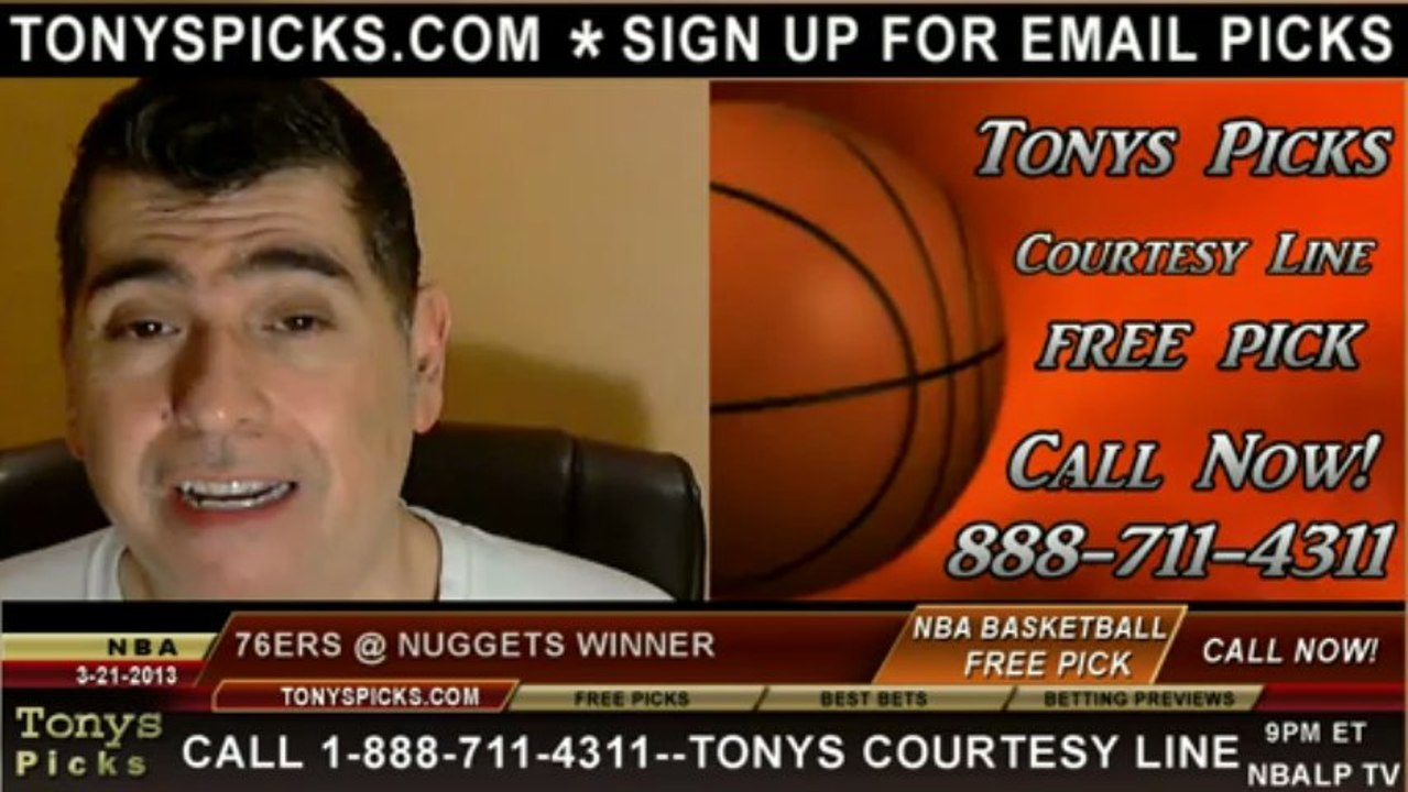 Denver Nuggets versus Philadelphia 76ers Pick Prediction NBA Pro Basketball Odds Preview 3-21-2013