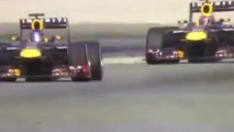 Webber giving Vettel the bird - middle finger