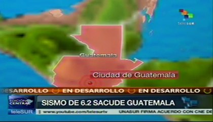 Se registra sismo de 6.2 grados en Guatemala