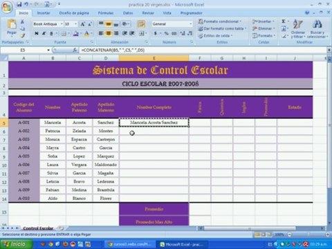 Excel 2007 Control de Resultados Academicos mediante Funciones Estadistica y Logicas Sesion de Trabajo 11