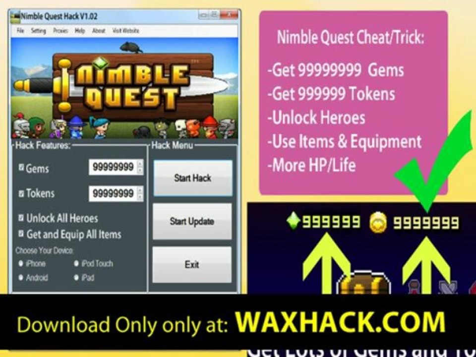Nimble Quest Cheats get 99999999 Gems and Tokens No Jailbreak