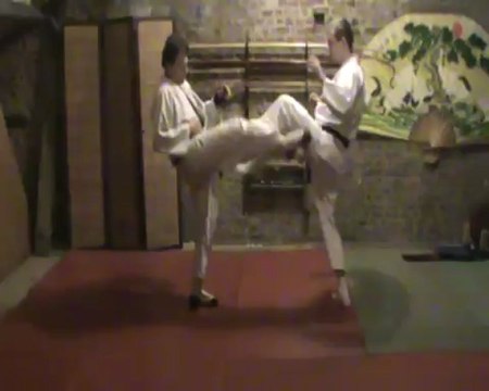 (chudan) mae geri : soto ashibo kake uke to geri