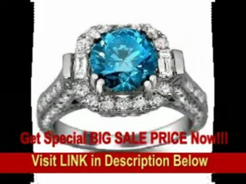 [BEST BUY] 3.53ct Fancy Blue Round Diamond Engagement Ring 18k White Gold