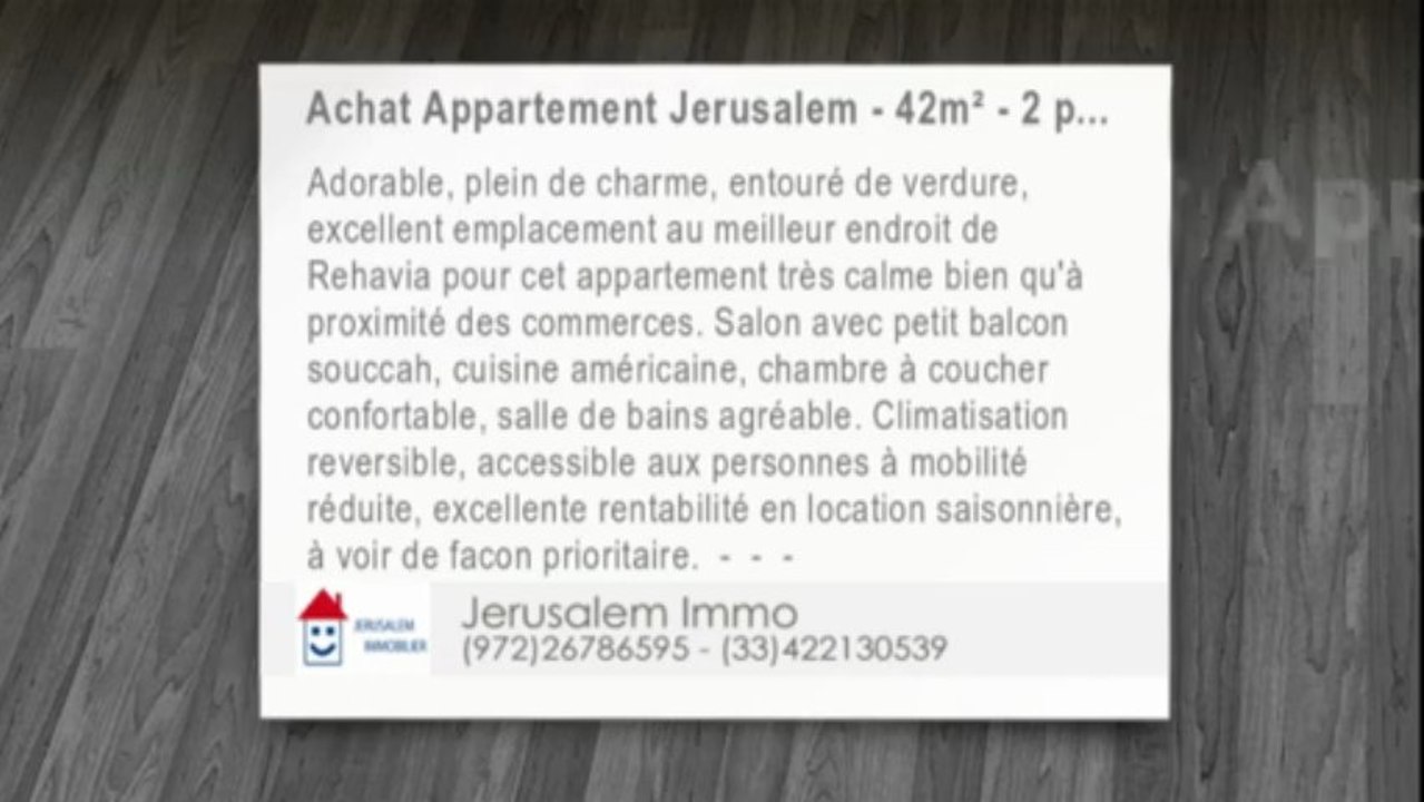 A vendre adorable appartement 2 pièces entièrement rénové au coeur de Rehavia, Jérusalem Immobilier