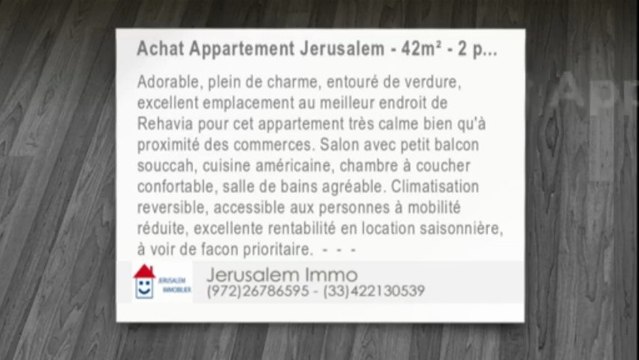 A vendre adorable appartement 2 pièces entièrement rénové au coeur de Rehavia, Jérusalem Immobilier