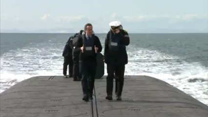 David Cameron on board nuclear submarine in Scotland