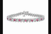 Pink Sapphire And Diamond S Tennis Bracelet  14k White Gold  3.00 Ct Tgw
