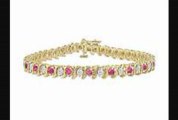 Pink Sapphire And Diamond S Tennis Bracelet  14k Yellow Gold  3.00 Ct Tgw