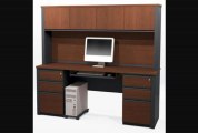 Bestar 998761439 Prestige Plus Credenza And Hutch Kit Including Assembled Pedestals In Bordeaux  Graphite Finish