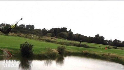 Kite Board Pond Crash - DRAGGED Through Pond!