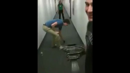 Girl attempts to dodge a wrench