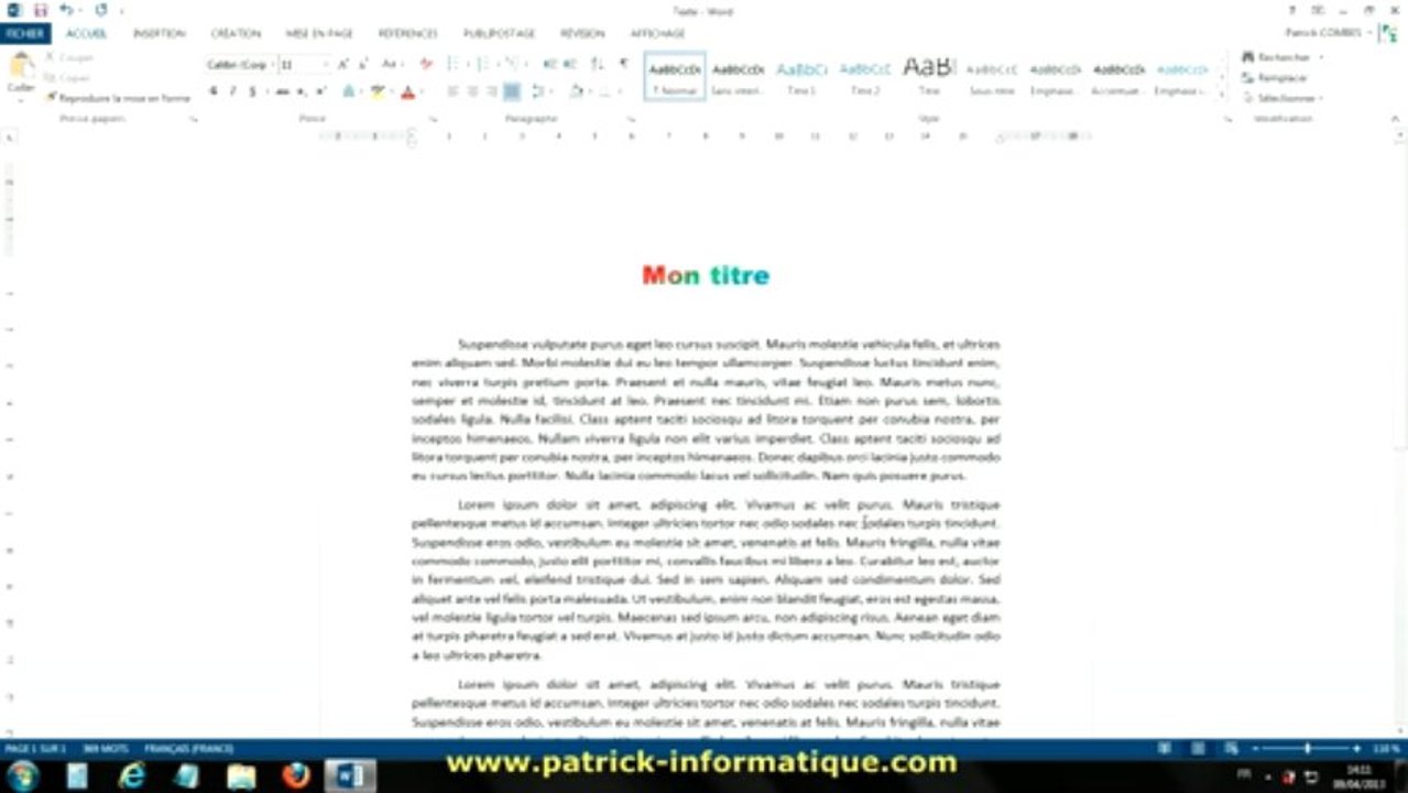 Tuto Word 2013 - Créer et personnaliser un graphique - Extrait