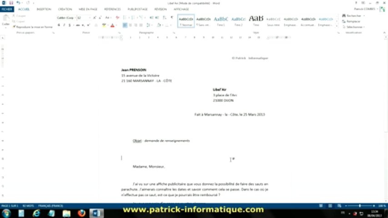 Tuto Word 2013 - Créer un pdf - Extrait