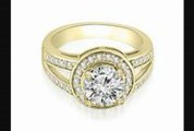 1.35 Ct Halo Round Cut Diamond Engagement Diamond Ring In 14k Yellow Gold (hi Color, I1 Clarity)
