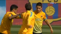Entrenamiento de recuperación para los titulares del Barça, sin Messi