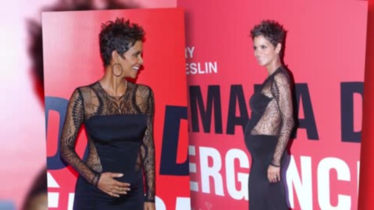 Pregnant Halle Berry Beams in Sheer Dress in Brazil
