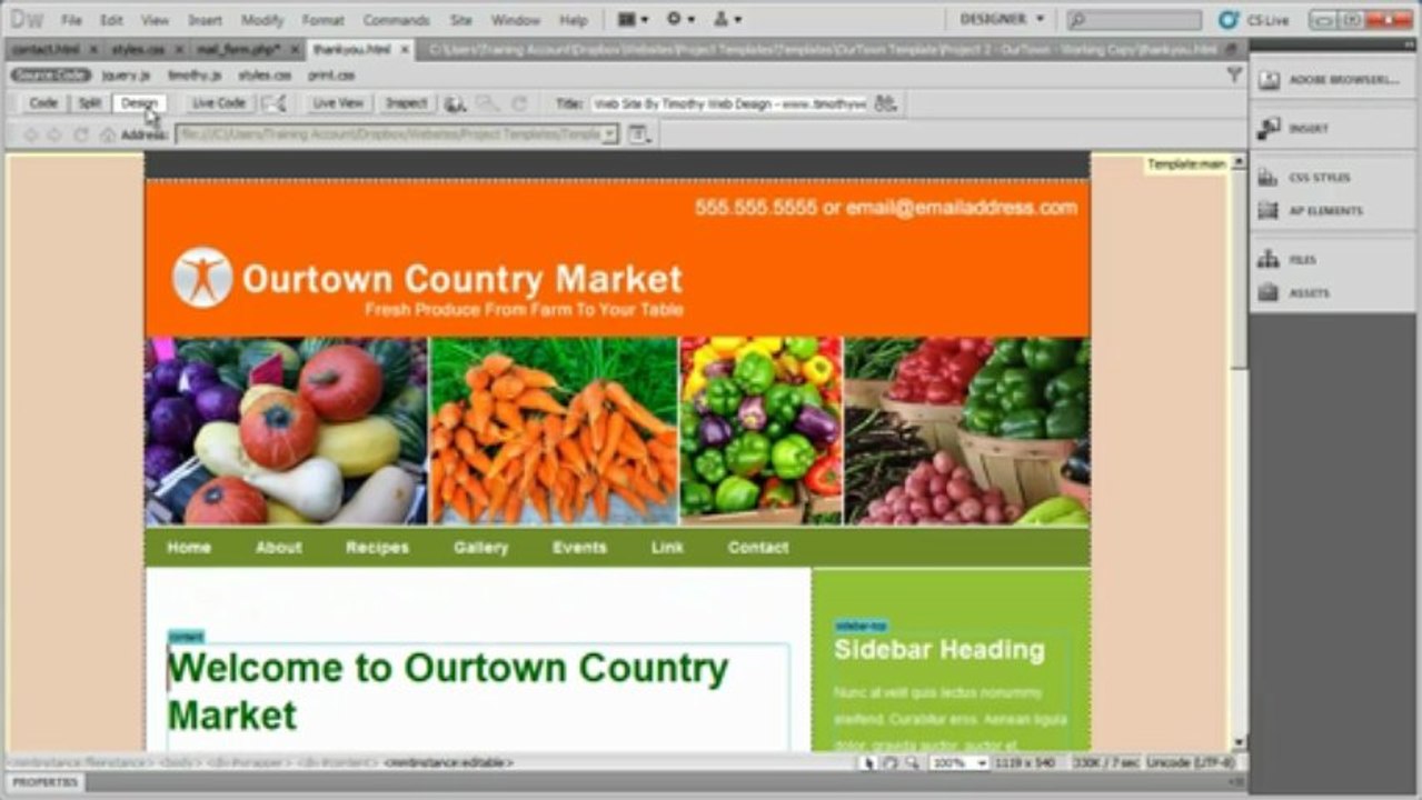 Dreamweaver Tutorial – Video 15 - Our Town Dreamweaver Training Project