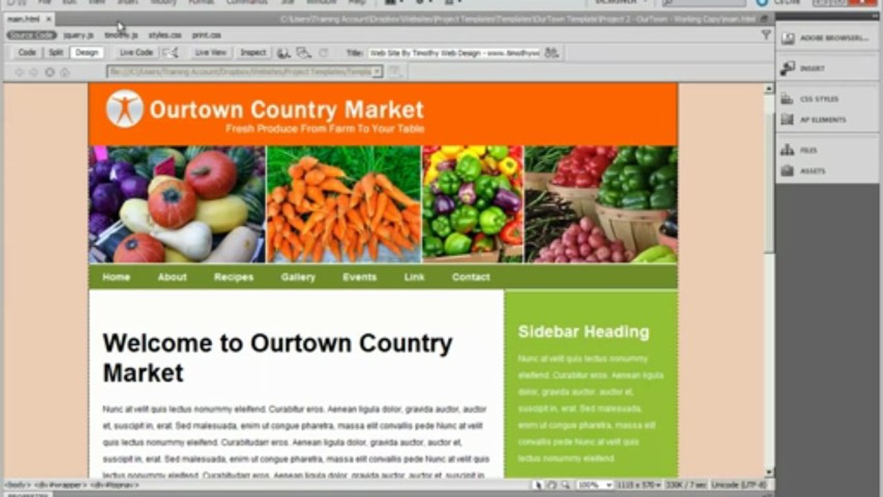 Dreamweaver Tutorial – Video 10 - Our Town Dreamweaver Training Project
