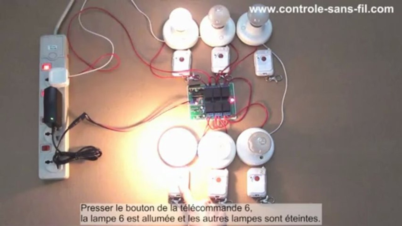 Kit Émetteurs Récepteur Radio 9V 315/433Mhz 6 Canaux 6 Modes commander à distance 6 lampes respectivement.