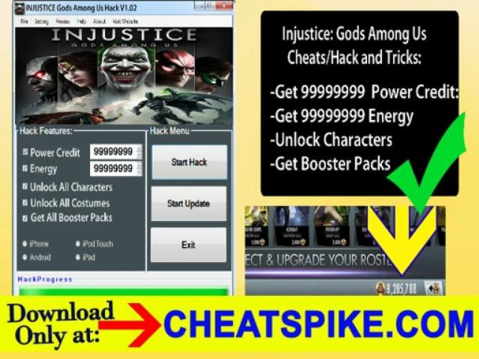 Cheat Injustice Gods Among Us and Unlock Characters, Get Boosters Packs and Power Credits Cheat