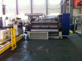 Inline double facer for corrugated cardboard production line